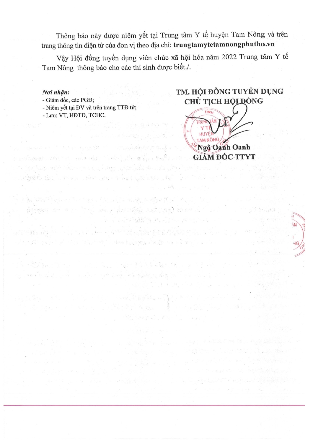Thông báo kết quả tuyển dụng 2
