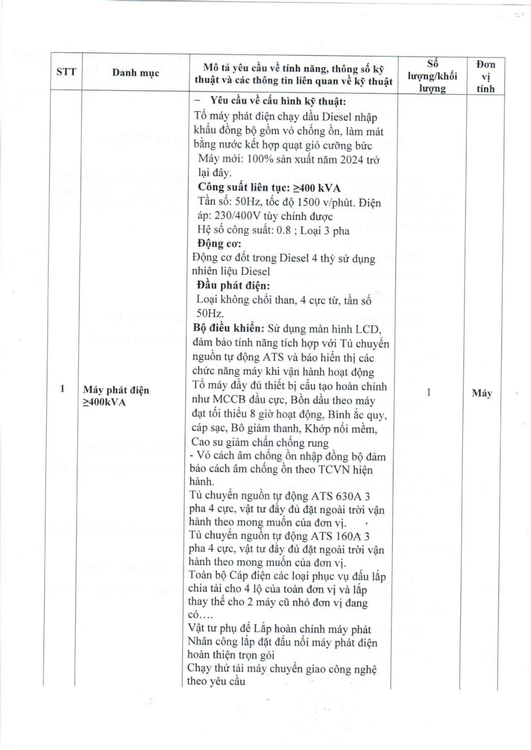 YÊU CẦU BÁO GIÁ MUA SẮM MÁY PHÁT ĐIỆN DỰ PHÒNG hình ảnh 1