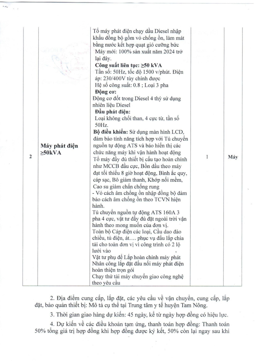YÊU CẦU BÁO GIÁ MUA SẮM MÁY PHÁT ĐIỆN DỰ PHÒNG hình ảnh 2