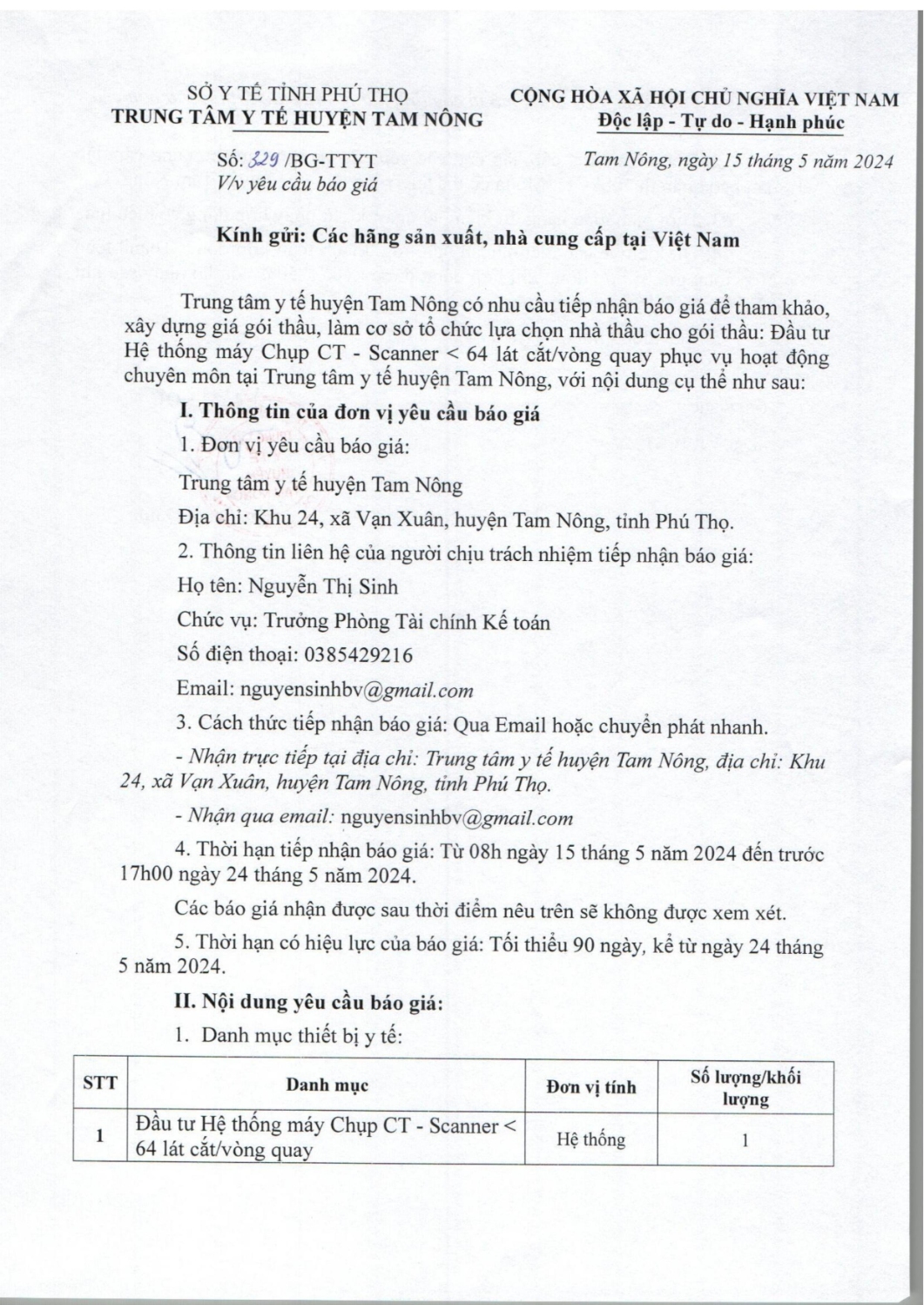 YÊU CẦU BÁO GIÁ SỐ 329 MUA SẮM HỆ THỐNG MÁY CHỤP CT hình ảnh 0