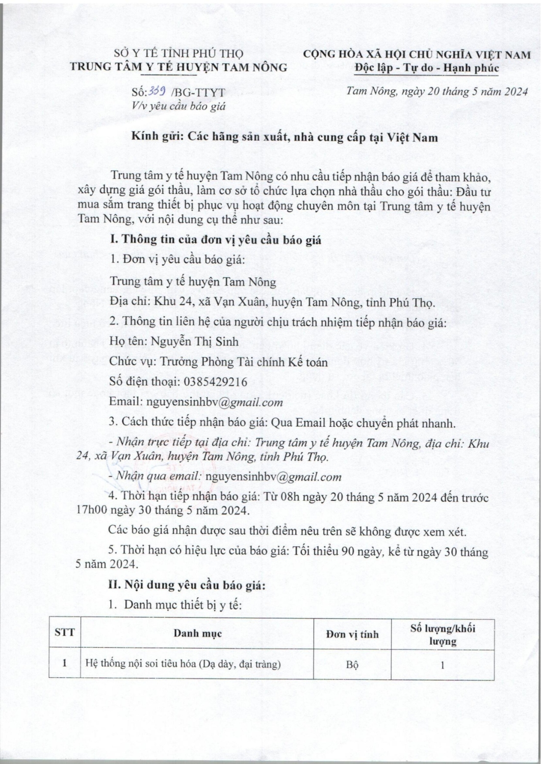 YÊU CẦU BÁO GIÁ SỐ 339 YCBG MUA SẮM HỆ THỐNG NỘI SOI TIÊU HOÁ hình ảnh 0