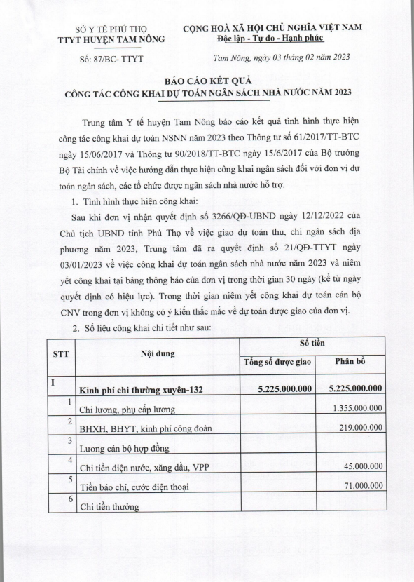 bao cao kq cong tác du toan 2023