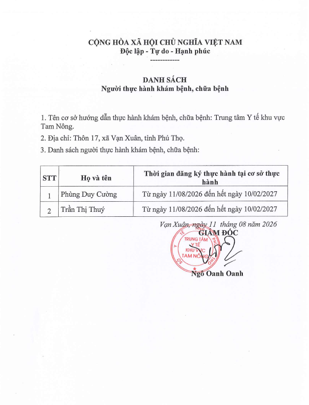danh sach thuc hanh kham chua benh thang 8